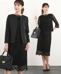 DRESS LAB | 【2WAY/セレモニースーツ3点セット】ノーカラージャケット・レーストップス・レーススカート(スーツセット)