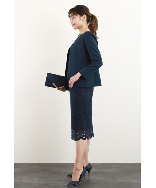 DRESS LAB（ドレスラボ）の「【2WAY/セレモニースーツ3点セット】ノーカラージャケット・レーストップス・レーススカート（スーツセット・レディース・ブラック/ベージュ/ネイビー・S/M/L）」の7枚目の写真