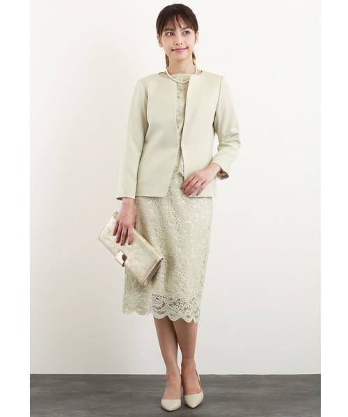 DRESS LAB（ドレスラボ）の「【2WAY/セレモニースーツ3点セット】ノーカラージャケット・レーストップス・レーススカート（スーツセット・レディース・ブラック/ベージュ/ネイビー・S/M/L）」の6枚目の写真