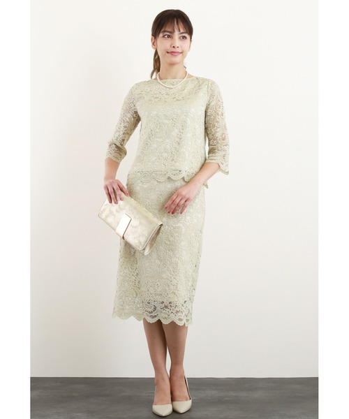 DRESS LAB（ドレスラボ）の「【2WAY/セレモニースーツ3点セット】ノーカラージャケット・レーストップス・レーススカート（スーツセット・レディース・ブラック/ベージュ/ネイビー・S/M/L）」の12枚目の写真