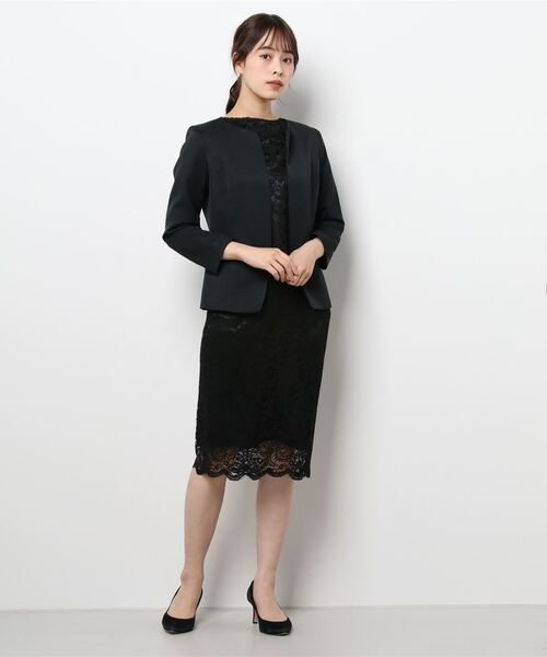 DRESS LAB（ドレスラボ）の「【2WAY/セレモニースーツ3点セット】ノーカラージャケット・レーストップス・レーススカート（スーツセット・レディース・ブラック/ベージュ/ネイビー・S/M/L）」の5枚目の写真