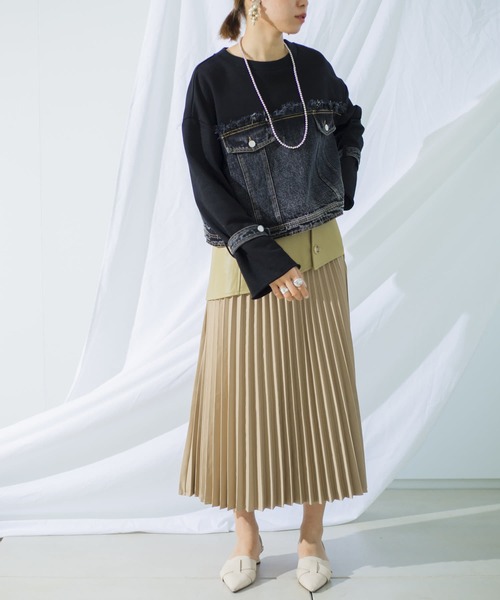 mona Belinda(モナベリンダ)の「合皮切替プリーツスカート(スカート・レディース・イエロー/アイボリー・FREE)」の20枚目の写真