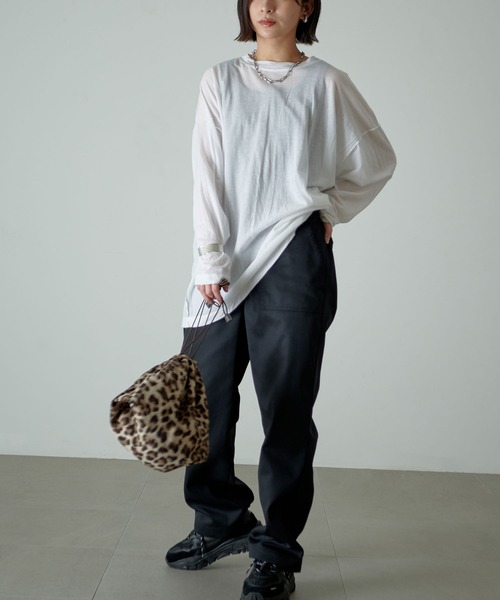 KANGOL EXTRA COMFORT（カンゴールエクストラコンフォート）の「【KANGOL EXTRA COMFORT(カンゴール エクストラコンフォート)】《WEB限定》ワイドストレート ロゴ刺繍ツイル ベイカーパンツ（その他パンツ・レディース・ブラック/ベージュ/カーキ・LL/M/L）」の4枚目の写真