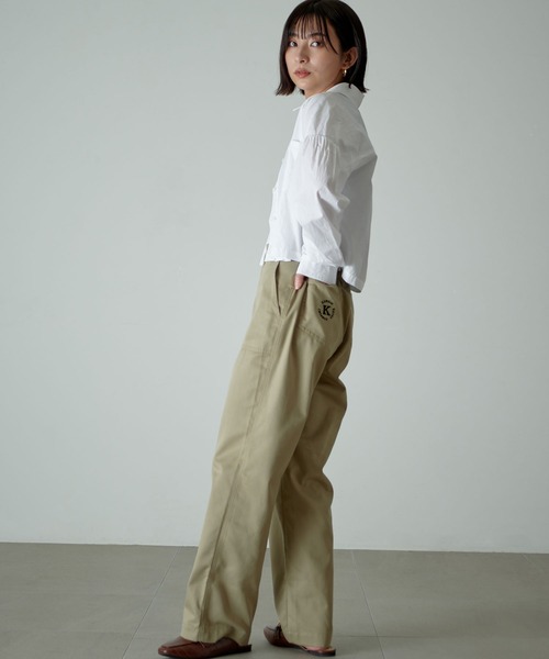 KANGOL EXTRA COMFORT（カンゴールエクストラコンフォート）の「【KANGOL EXTRA COMFORT(カンゴール エクストラコンフォート)】《WEB限定》ワイドストレート ロゴ刺繍ツイル ベイカーパンツ（その他パンツ・レディース・ブラック/ベージュ/カーキ・LL/M/L）」の9枚目の写真
