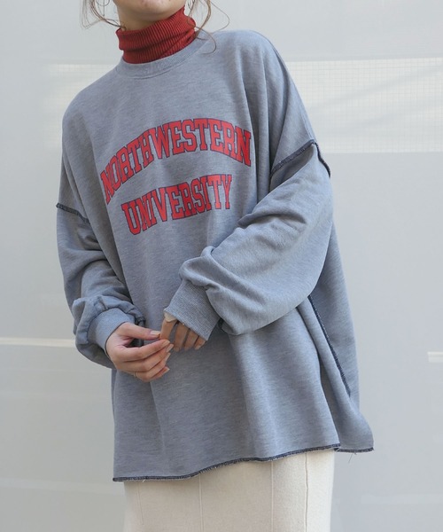 CORNERS（コーナーズ）の「カレッジロゴルーズスウェット（スウェット・レディース・スミクロ/杢グレー/オートミール/ライトグリーン・FREE）」の6枚目の写真