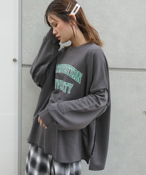 CORNERS（コーナーズ）の「カレッジロゴルーズスウェット（スウェット・レディース・スミクロ/杢グレー/オートミール/ライトグリーン・FREE）」の12枚目の写真