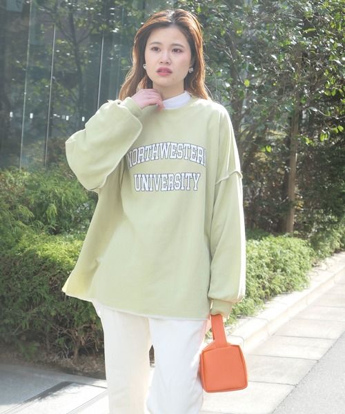 CORNERS（コーナーズ）の「カレッジロゴルーズスウェット（スウェット・レディース・スミクロ/杢グレー/オートミール/ライトグリーン・FREE）」の15枚目の写真