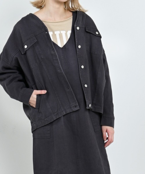 LUPILIEN(ルピリアン)の「【LUPILIEN】起毛ツイルジャケット(ノーカラージャケット・レディース・チャコールグレー/アイボリー/ミント・FREE)」の1枚目の写真