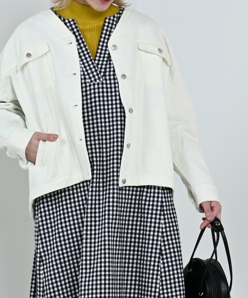 LUPILIEN(ルピリアン)の「【LUPILIEN】起毛ツイルジャケット(ノーカラージャケット・レディース・チャコールグレー/アイボリー/ミント・FREE)」の2枚目の写真