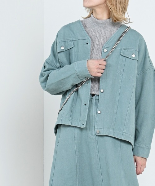 LUPILIEN(ルピリアン)の「【LUPILIEN】起毛ツイルジャケット(ノーカラージャケット・レディース・チャコールグレー/アイボリー/ミント・FREE)」の3枚目の写真