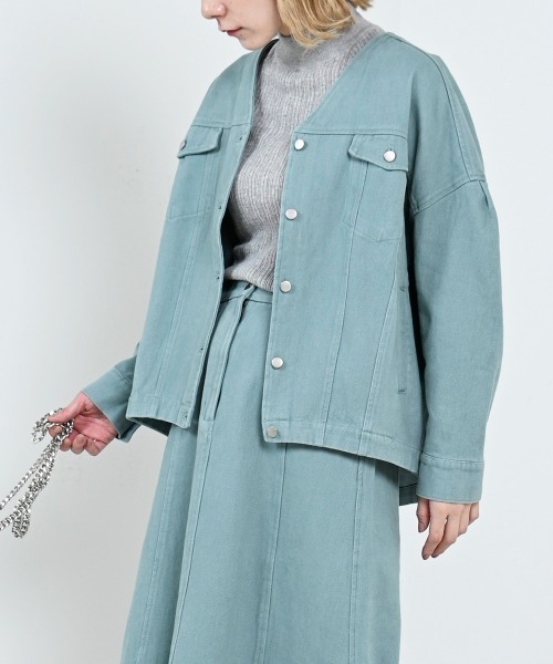 LUPILIEN(ルピリアン)の「【LUPILIEN】起毛ツイルジャケット(ノーカラージャケット・レディース・チャコールグレー/アイボリー/ミント・FREE)」の8枚目の写真