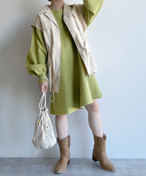 w closet（ダブルクローゼット）の「開襟衿ミリタリーベスト（ベスト・レディース・キナリ/ライトカーキ・FREE）」の3枚目の写真