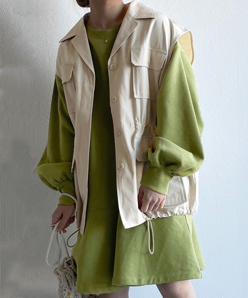 w closet（ダブルクローゼット）の「開襟衿ミリタリーベスト（ベスト・レディース・キナリ/ライトカーキ・FREE）」の7枚目の写真