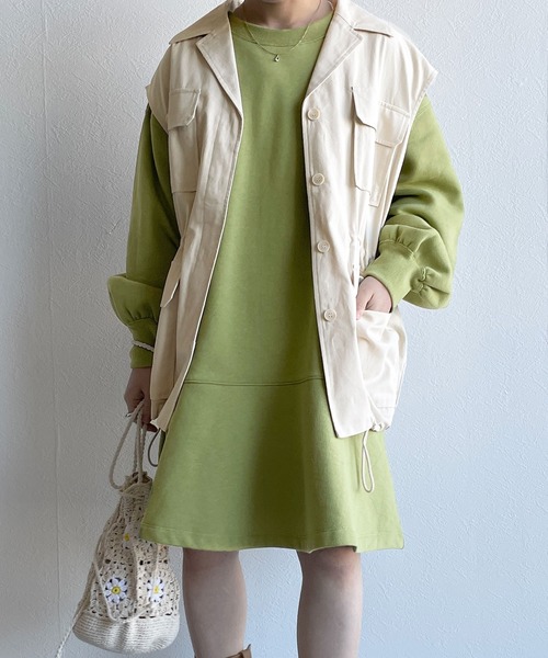 w closet（ダブルクローゼット）の「開襟衿ミリタリーベスト（ベスト・レディース・キナリ/ライトカーキ・FREE）」の11枚目の写真