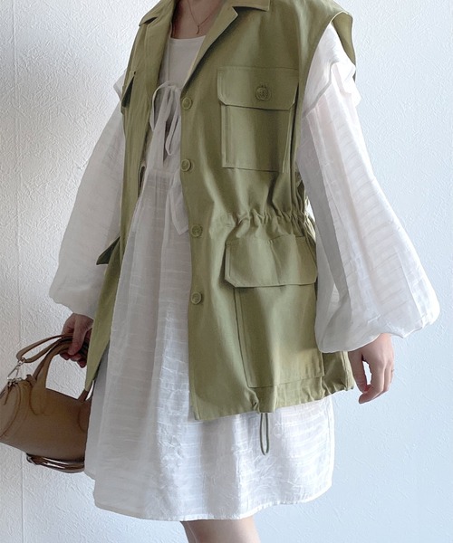 w closet（ダブルクローゼット）の「開襟衿ミリタリーベスト（ベスト・レディース・キナリ/ライトカーキ・FREE）」の17枚目の写真