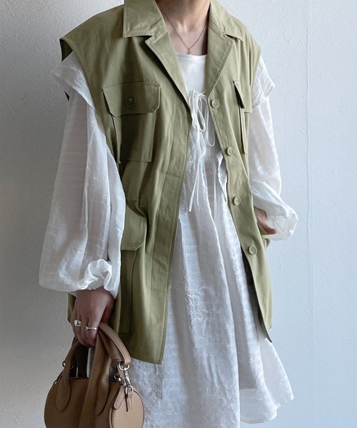 w closet（ダブルクローゼット）の「開襟衿ミリタリーベスト（ベスト・レディース・キナリ/ライトカーキ・FREE）」の19枚目の写真