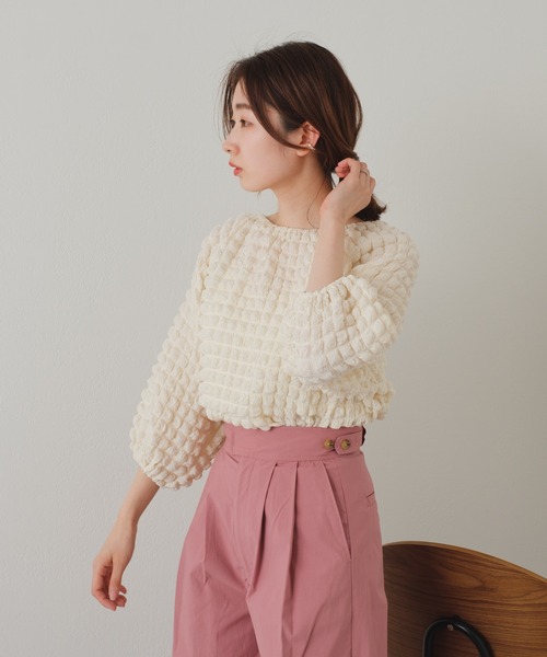 Kastane（カスタネ）の「ポコポコ7分袖プルオーバー（Tシャツ/カットソー・レディース・ブラック/アイボリー・FREE）」の5枚目の写真