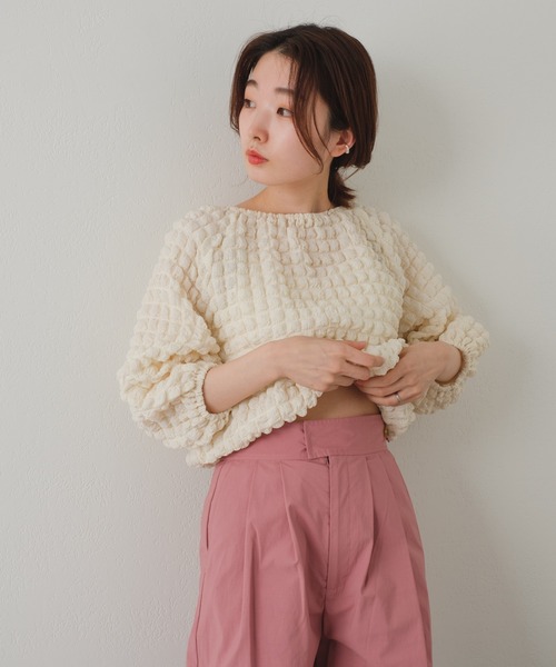 Kastane（カスタネ）の「ポコポコ7分袖プルオーバー（Tシャツ/カットソー・レディース・ブラック/アイボリー・FREE）」の10枚目の写真