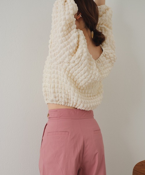 Kastane（カスタネ）の「ポコポコ7分袖プルオーバー（Tシャツ/カットソー・レディース・ブラック/アイボリー・FREE）」の12枚目の写真