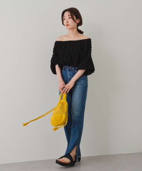 Kastane（カスタネ）の「ポコポコ7分袖プルオーバー（Tシャツ/カットソー・レディース・ブラック/アイボリー・FREE）」の15枚目の写真