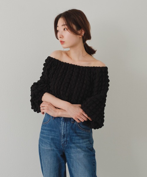 Kastane（カスタネ）の「ポコポコ7分袖プルオーバー（Tシャツ/カットソー・レディース・ブラック/アイボリー・FREE）」の17枚目の写真