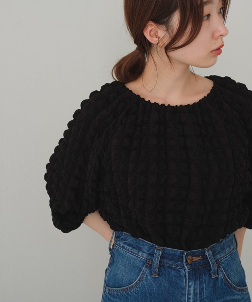 Kastane（カスタネ）の「ポコポコ7分袖プルオーバー（Tシャツ/カットソー・レディース・ブラック/アイボリー・FREE）」の11枚目の写真