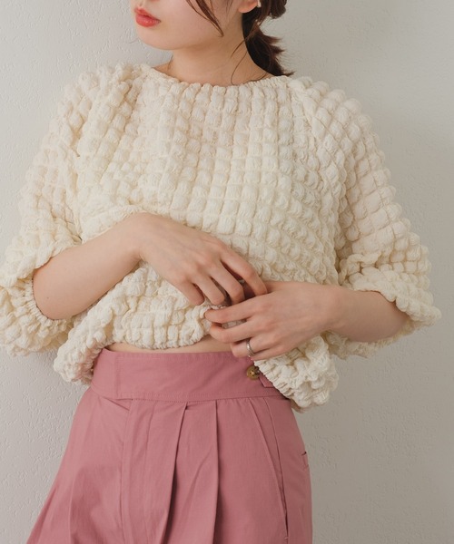 Kastane（カスタネ）の「ポコポコ7分袖プルオーバー（Tシャツ/カットソー・レディース・ブラック/アイボリー・FREE）」の18枚目の写真