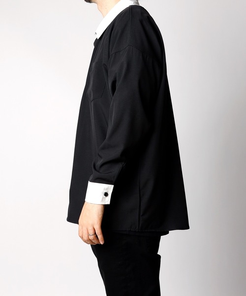 INASTUDIOS ZOO（イーナストゥディオスズー）の「「INASTUDIOS SELECT」ポリストレッチ クレリックシャツ トップス レディース（シャツ/ブラウス・レディース・ホワイト/グレイッシュベージュ/チャコール/グリーン/サックスブルー/ブラック/ネイビー/パープル・MEDIUM/LARGE/X-LARGE）」の22枚目の写真