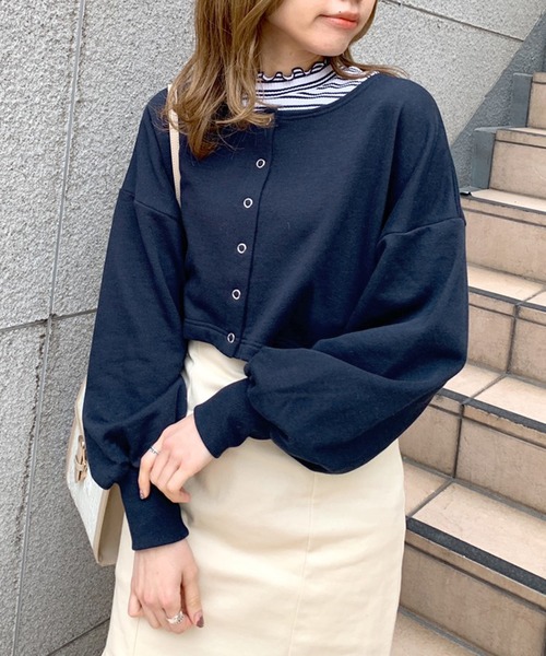 OLIVE des OLIVE（オリーブデオリーブ）の「裏毛カーディガン×ハイネックインナーセット（カーディガン/ボレロ・レディース・ピンク/ネイビー/ライトグレー/イエロー×グリーン・FREE）」の2枚目の写真