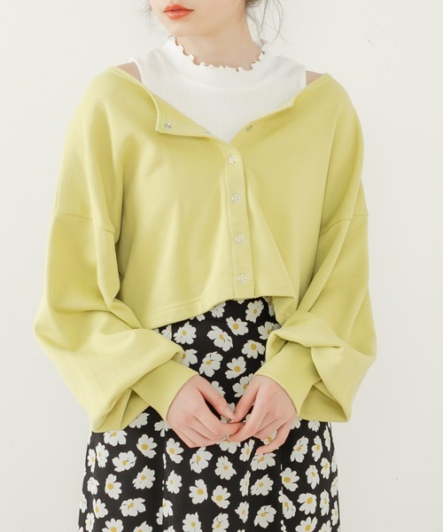 OLIVE des OLIVE（オリーブデオリーブ）の「裏毛カーディガン×ハイネックインナーセット（カーディガン/ボレロ・レディース・ピンク/ネイビー/ライトグレー/イエロー×グリーン・FREE）」の3枚目の写真