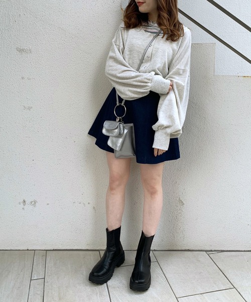 OLIVE des OLIVE（オリーブデオリーブ）の「裏毛カーディガン×ハイネックインナーセット（カーディガン/ボレロ・レディース・ピンク/ネイビー/ライトグレー/イエロー×グリーン・FREE）」の5枚目の写真