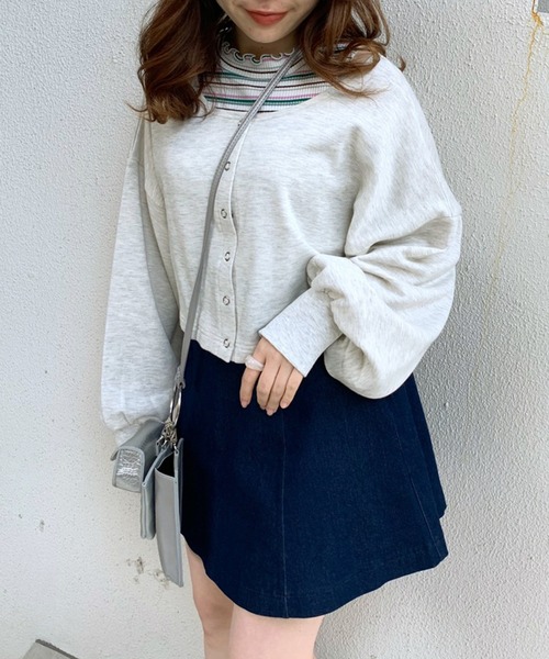 OLIVE des OLIVE（オリーブデオリーブ）の「裏毛カーディガン×ハイネックインナーセット（カーディガン/ボレロ・レディース・ピンク/ネイビー/ライトグレー/イエロー×グリーン・FREE）」の6枚目の写真