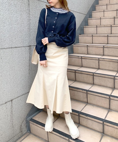 OLIVE des OLIVE（オリーブデオリーブ）の「裏毛カーディガン×ハイネックインナーセット（カーディガン/ボレロ・レディース・ピンク/ネイビー/ライトグレー/イエロー×グリーン・FREE）」の9枚目の写真