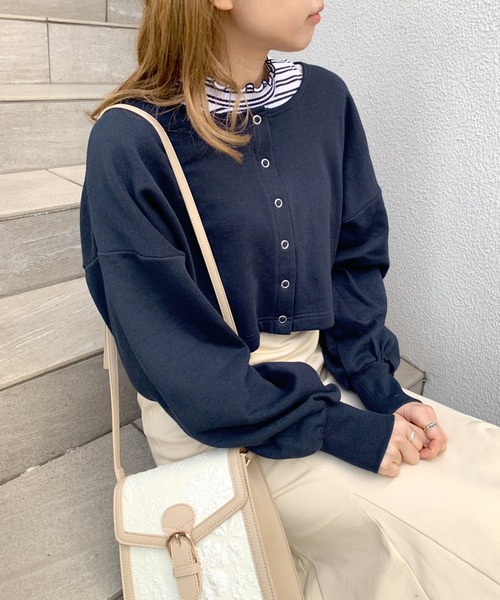 OLIVE des OLIVE（オリーブデオリーブ）の「裏毛カーディガン×ハイネックインナーセット（カーディガン/ボレロ・レディース・ピンク/ネイビー/ライトグレー/イエロー×グリーン・FREE）」の12枚目の写真