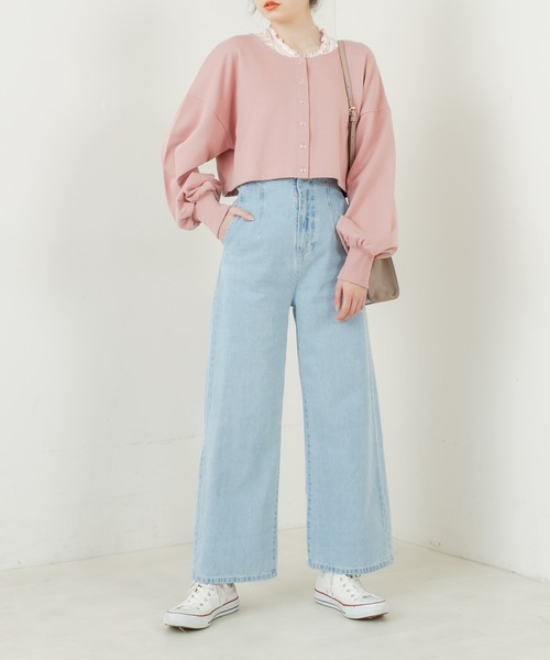 OLIVE des OLIVE（オリーブデオリーブ）の「裏毛カーディガン×ハイネックインナーセット（カーディガン/ボレロ・レディース・ピンク/ネイビー/ライトグレー/イエロー×グリーン・FREE）」の13枚目の写真