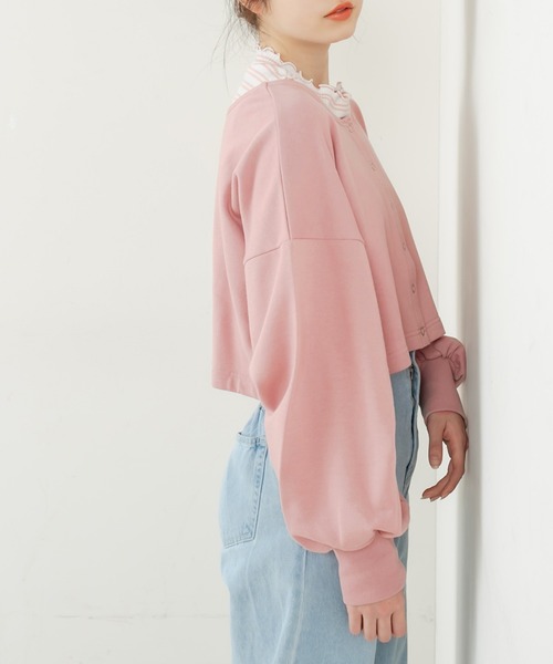 OLIVE des OLIVE（オリーブデオリーブ）の「裏毛カーディガン×ハイネックインナーセット（カーディガン/ボレロ・レディース・ピンク/ネイビー/ライトグレー/イエロー×グリーン・FREE）」の17枚目の写真