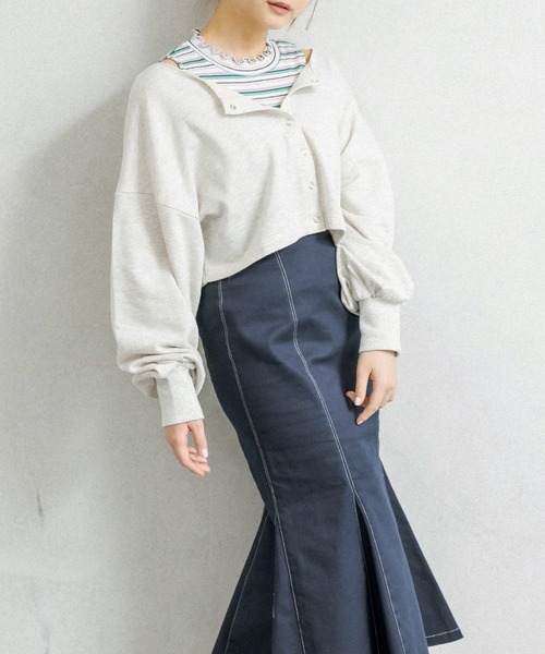 OLIVE des OLIVE（オリーブデオリーブ）の「裏毛カーディガン×ハイネックインナーセット（カーディガン/ボレロ・レディース・ピンク/ネイビー/ライトグレー/イエロー×グリーン・FREE）」の8枚目の写真