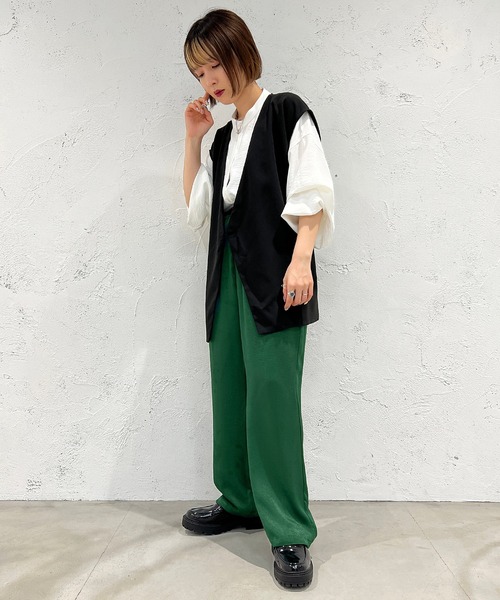 apres jour mignon(アプレジュールミニョン)の「カラーサテンイージーパンツ【ZOZOTOWN限定アイテム】(その他パンツ・レディース・グリーン/ピンク/ブラック/オレンジ・SMALL/MEDIUM/X-LARGE)」の9枚目の写真