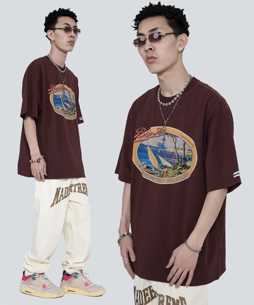 Ressaca(レサーカ)の「オーバーサイズ ロックプリントバンドTシャツ クルーネック(Tシャツ/カットソー・メンズ・ブラック/ベージュ/ブラウン/ブラック系その他/ブルー/ホワイト/ブラック系その他2/ブラック×ピンク・M/L/XL/XXL)」の6枚目の写真