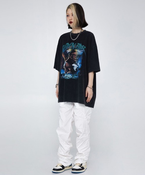 オーバーサイズ ロックプリントバンドTシャツ クルーネック（T