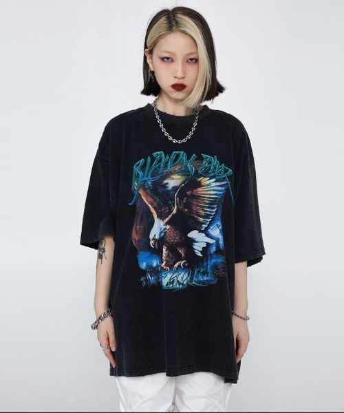 セール】オーバーサイズ ロックプリントバンドTシャツ クルーネック（T