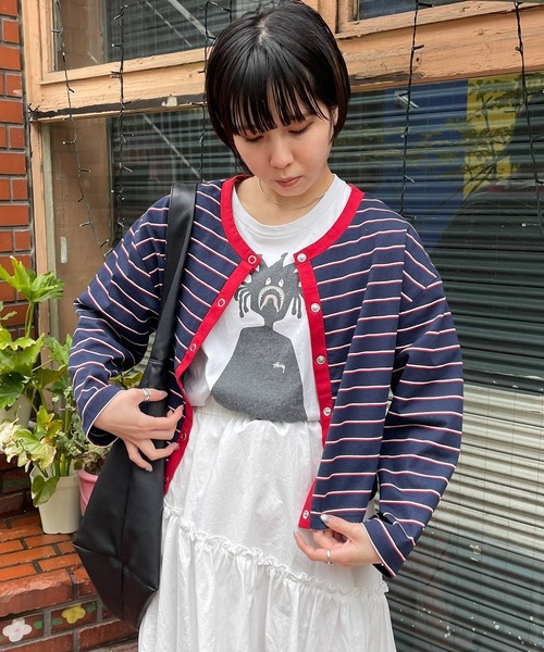 byYOUANCE（バイユアンス）の「マルチボーダースナップボタンカーディガン（カーディガン/ボレロ・レディース・ネイビー/サックスブルー/イエロー/ブルー系その他・FREE）」の2枚目の写真