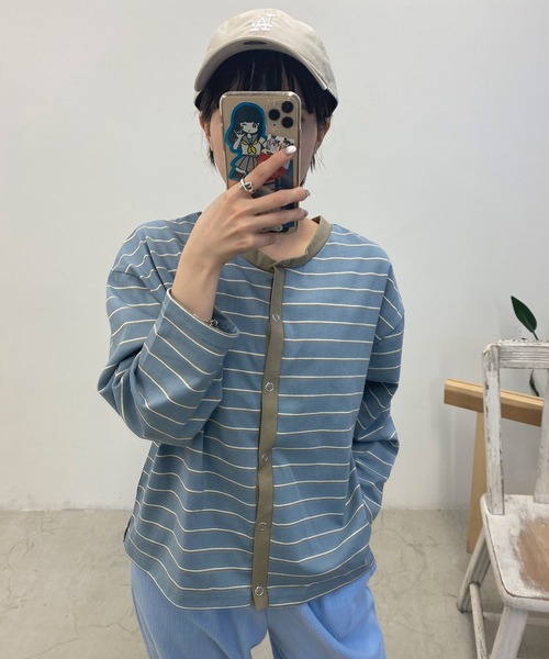 byYOUANCE（バイユアンス）の「マルチボーダースナップボタンカーディガン（カーディガン/ボレロ・レディース・ネイビー/サックスブルー/イエロー/ブルー系その他・FREE）」の18枚目の写真