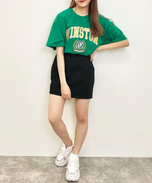 INGNI(イング)の「フロッキーカレッジロゴ半袖Tシャツ(Tシャツ/カットソー・レディース・ネイビー/レッド/グリーン/ホワイト×グリーン/ホワイト×ピンク・M)」の7枚目の写真