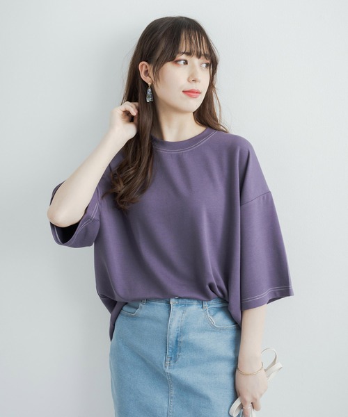 Rocky Monroe(ロッキーモンロー)の「オーバーサイズ 接触冷感 クールダンボール配色ステッチクルーネックTシャツ(Tシャツ/カットソー・メンズ・ホワイト/チャコールグレー/ライトグレー/ブラック/パープル/マスタード/ブルーグリーン/ライトベージュ・M/L)」の8枚目の写真