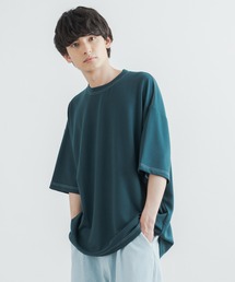 オーバーサイズ 接触冷感 クールダンボール配色ステッチクルーネックTシャツ