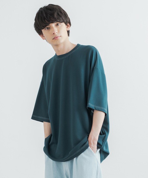 Rocky Monroe(ロッキーモンロー)の「オーバーサイズ 接触冷感 クールダンボール配色ステッチクルーネックTシャツ(Tシャツ/カットソー・メンズ・ホワイト/チャコールグレー/ライトグレー/ブラック/パープル/マスタード/ブルーグリーン/ライトベージュ・M/L)」の7枚目の写真