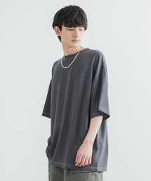 オーバーサイズ 接触冷感 クールダンボール配色ステッチクルーネックTシャツ