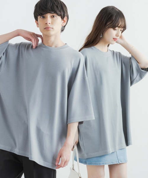Rocky Monroe(ロッキーモンロー)の「オーバーサイズ 接触冷感 クールダンボール配色ステッチクルーネックTシャツ(Tシャツ/カットソー・メンズ・ホワイト/チャコールグレー/ライトグレー/ブラック/パープル/マスタード/ブルーグリーン/ライトベージュ・M/L)」の5枚目の写真