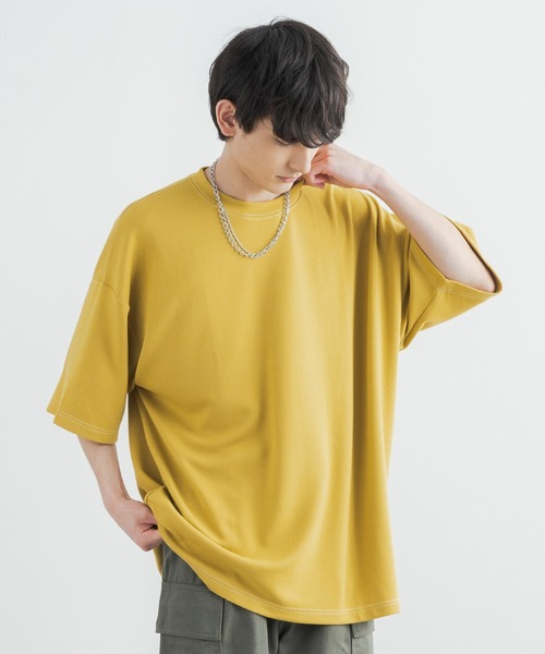 Rocky Monroe(ロッキーモンロー)の「オーバーサイズ 接触冷感 クールダンボール配色ステッチクルーネックTシャツ(Tシャツ/カットソー・メンズ・ホワイト/チャコールグレー/ライトグレー/ブラック/パープル/マスタード/ブルーグリーン/ライトベージュ・M/L)」の11枚目の写真
